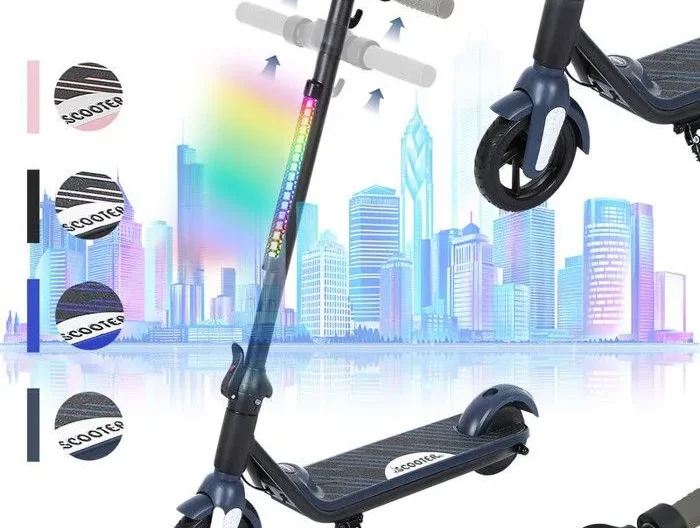 21.6V Trottinette Électrique pour Enfants 2 Vitesses Pliable, Frein Électronique, Moteur Sans Balais F602 (Gris)