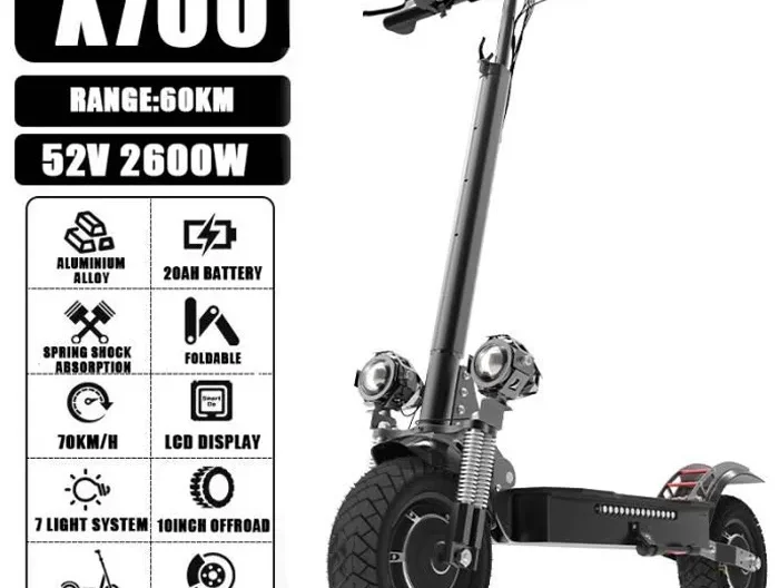 BAZARLAND30.Trottinette électrique pour adultes avec double moteur de 2 600 W, vitesse de pointe de 60km/h et 40 km d'autonomie.