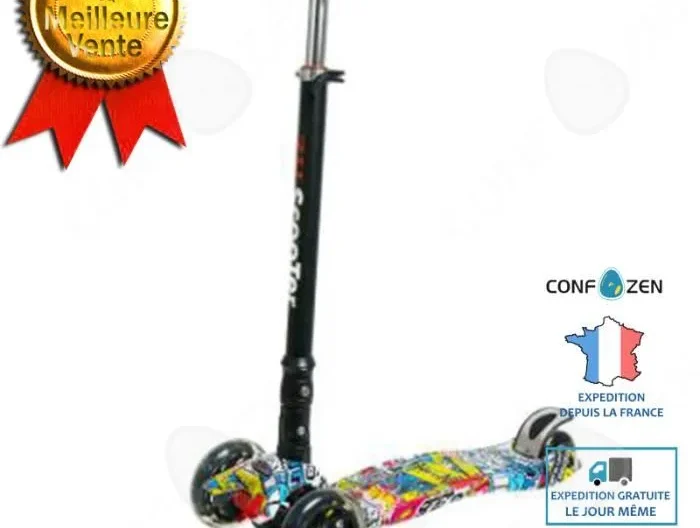 CONFO Scooter trottinette enfant lumineux vélo moto conduire 3 roues silencieux multicouleurs apprentissage solide pliable réglable