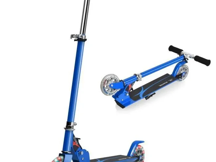COSTWAY Trottinette Enfant Pliable 2 Roues LED Clignotantes Hauteur Ajustable Charge Max 70kg Enfant de 4 à 13 Ans Patinette Bleu
