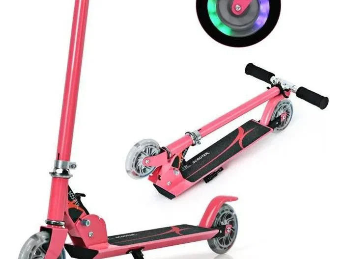 COSTWAY Trottinette Enfant Pliable 2 Roues LED Clignotantes Hauteur Ajustable Charge Max 70kg Enfant de 4 à 15 Ans Patinette Rose