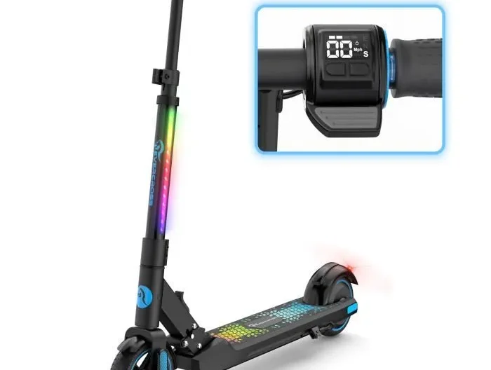 EVERCROSS EV06C Trottinette Electrique pliable Enfants 6-12 Ans Écran LED Lumières colorés 3 Vitesse Hauteur Réglables Cadeau Bleu