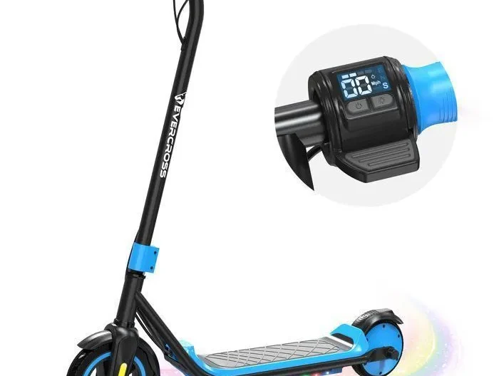 Trottinette Électrique pour Enfants 3-12 Ans Batterie 21.6V/5.2Ah Autonomie 15km 3 Modes de Vitesse Cadeau idéal-EVERCROSS E6 Bleu
