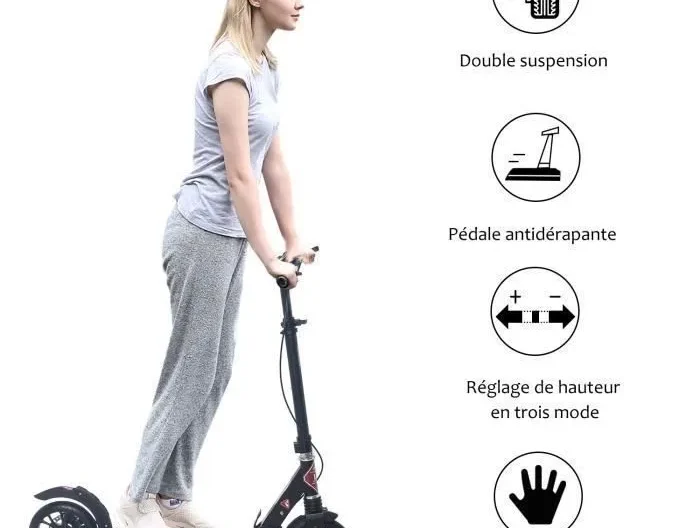 ISE Trottinette Urbaine Pliable, 3 Haute Réglable, Roues 200mm, Frein à Disque, pour Adultes et Adolescents de 12 Ans à 100kg