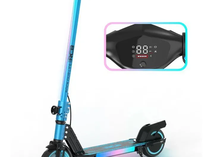 RCB R12 Trottinette Electrique Enfants pliable âge 6-12 Ans - Écran numérique - néons colorés - Cadeau Super Bleu