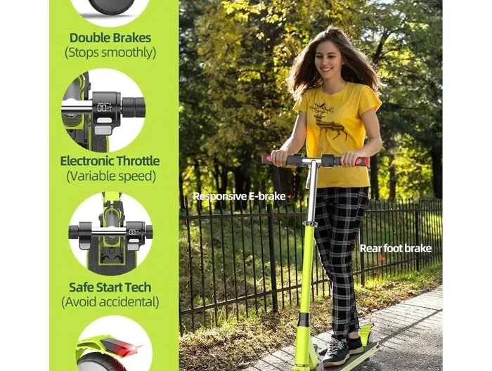 Trottinette Électrique Enfants Et Adolescents 6-16 Ans,Pliable,Vitesse Et Hauteur Réglables,Vitesse max 18 km/h,5Ah,150W - Vert