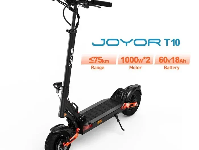 Trottinette électrique Joyor T10, double moteur, 2000 W, 10 pouces, tout-terrain, avec batterie 60 V 18 Ah, autonomie de 75 km