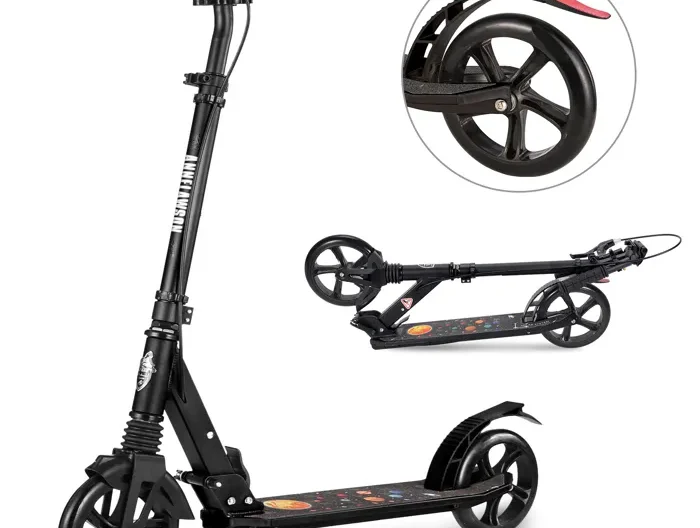Trottinette Pliable en Aluminium, Hauteur Réglable,Double Système d'absorption de Choc & Freinage pour Adultes/Adolescents à 100kg